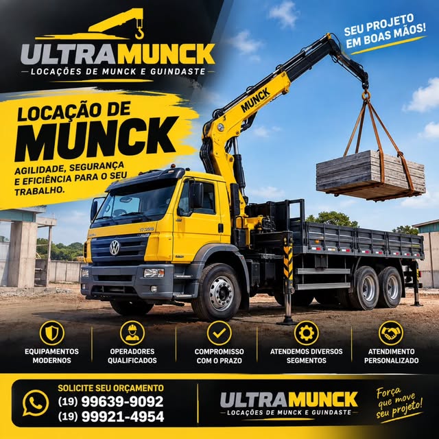 Caminhão Munck UltraMunck elevando uma carga em obra
